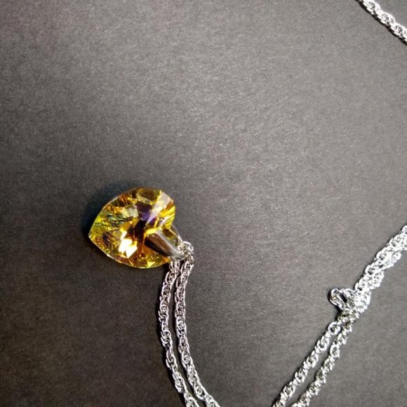 Heart Necklace Made With Swarovski Amber Crystals Sterling Silver Overlay NEW - Picture 3 of 4